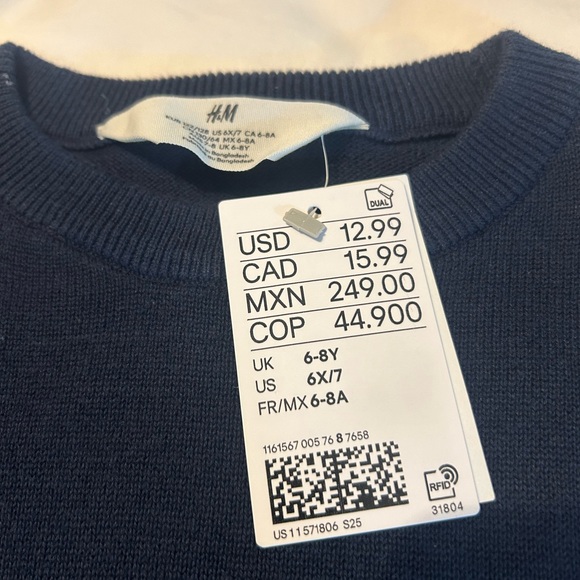 NWT H&M Navy Blue Cotton Sweater Size 7 - Picture 5 of 7